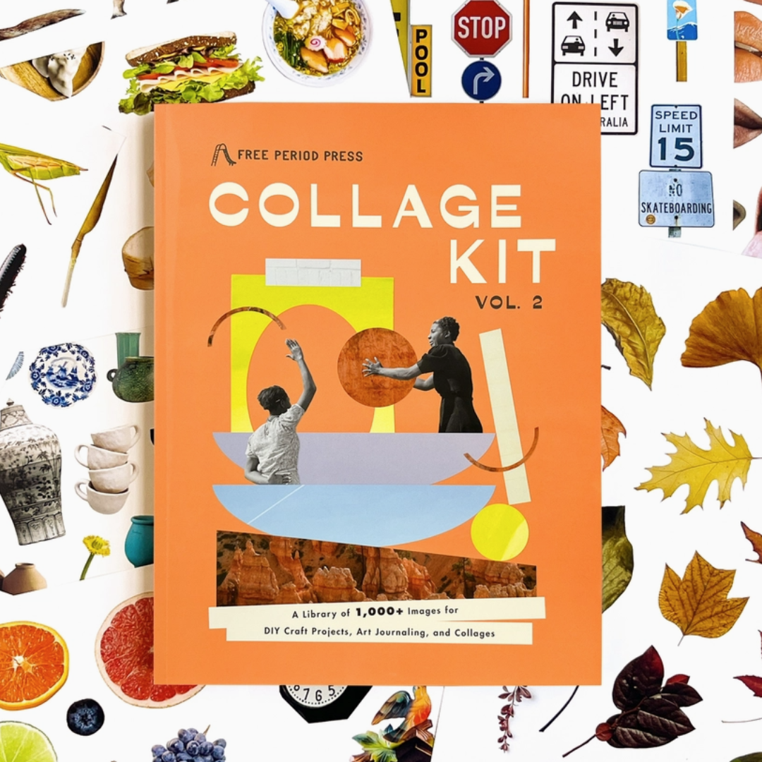 Collage Kit Magazine Vol. 2 displayed amongst cut out images and paper craft materials