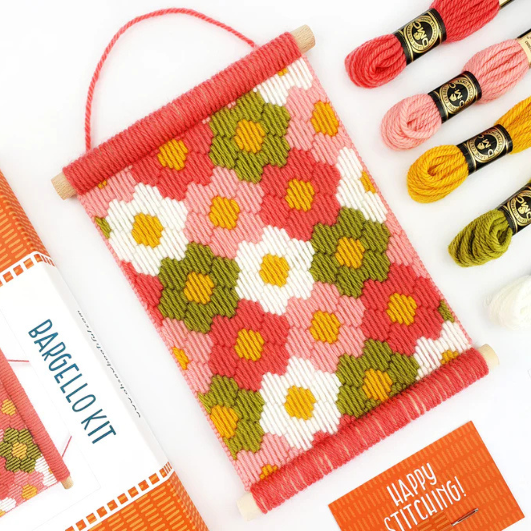 Flower Power Bargello Wall Hanging Kit with project box, tapestry wool and included crafting materials