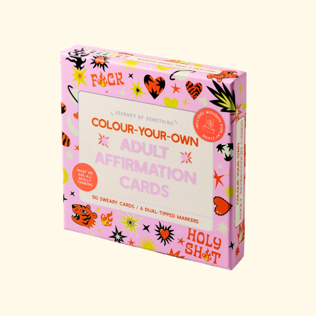 Adults Only Colouring Affirmation Cards by Journey Of Something boxed set with colourful illustrated packaging