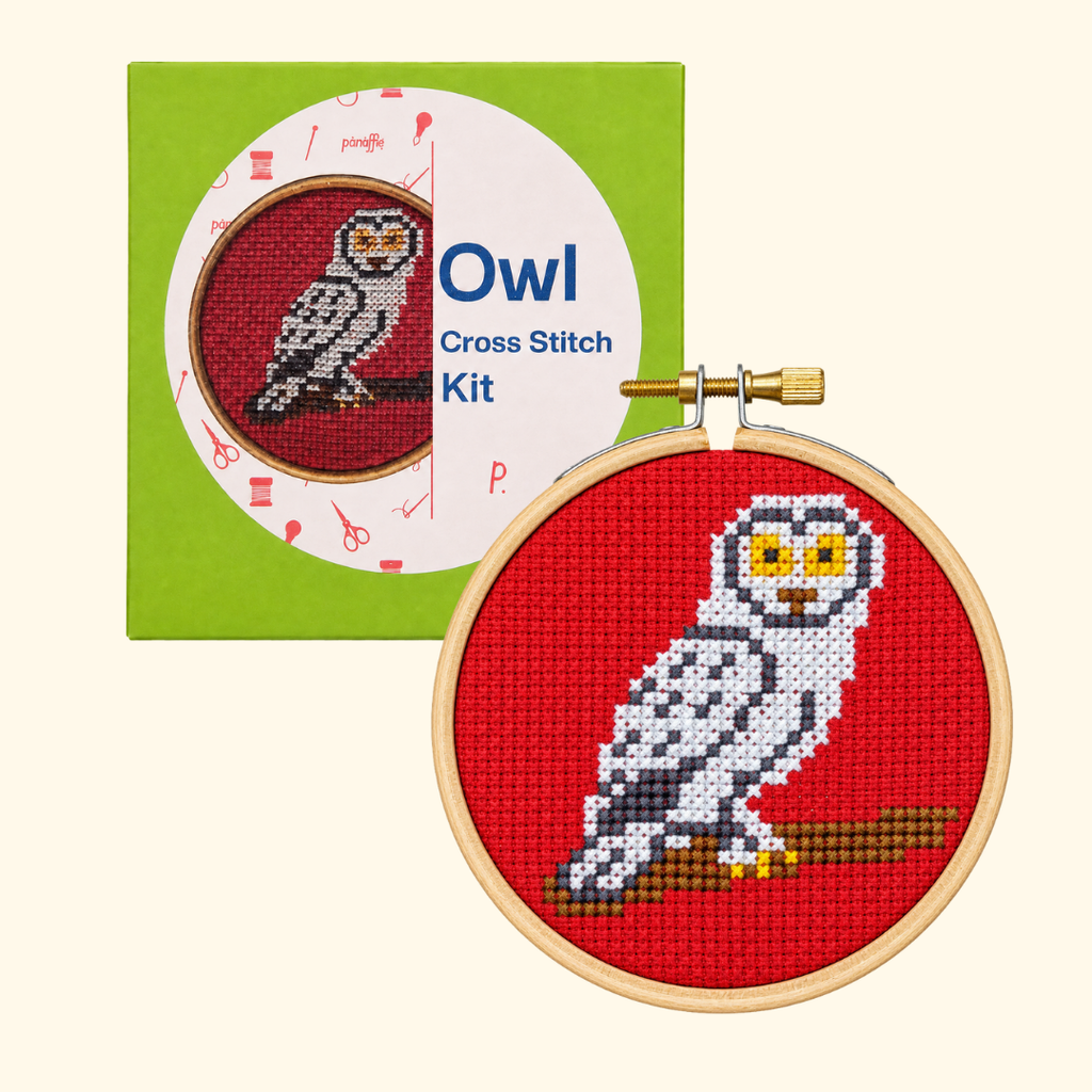 Paraffle owl mini cross stitch kit and box