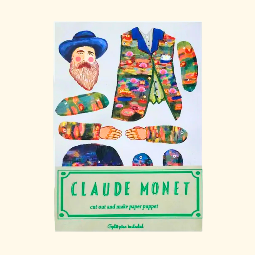 Claude Monet Cut & Make Paper Puppet Kit by Wini Tapp with illustrated craft pieces