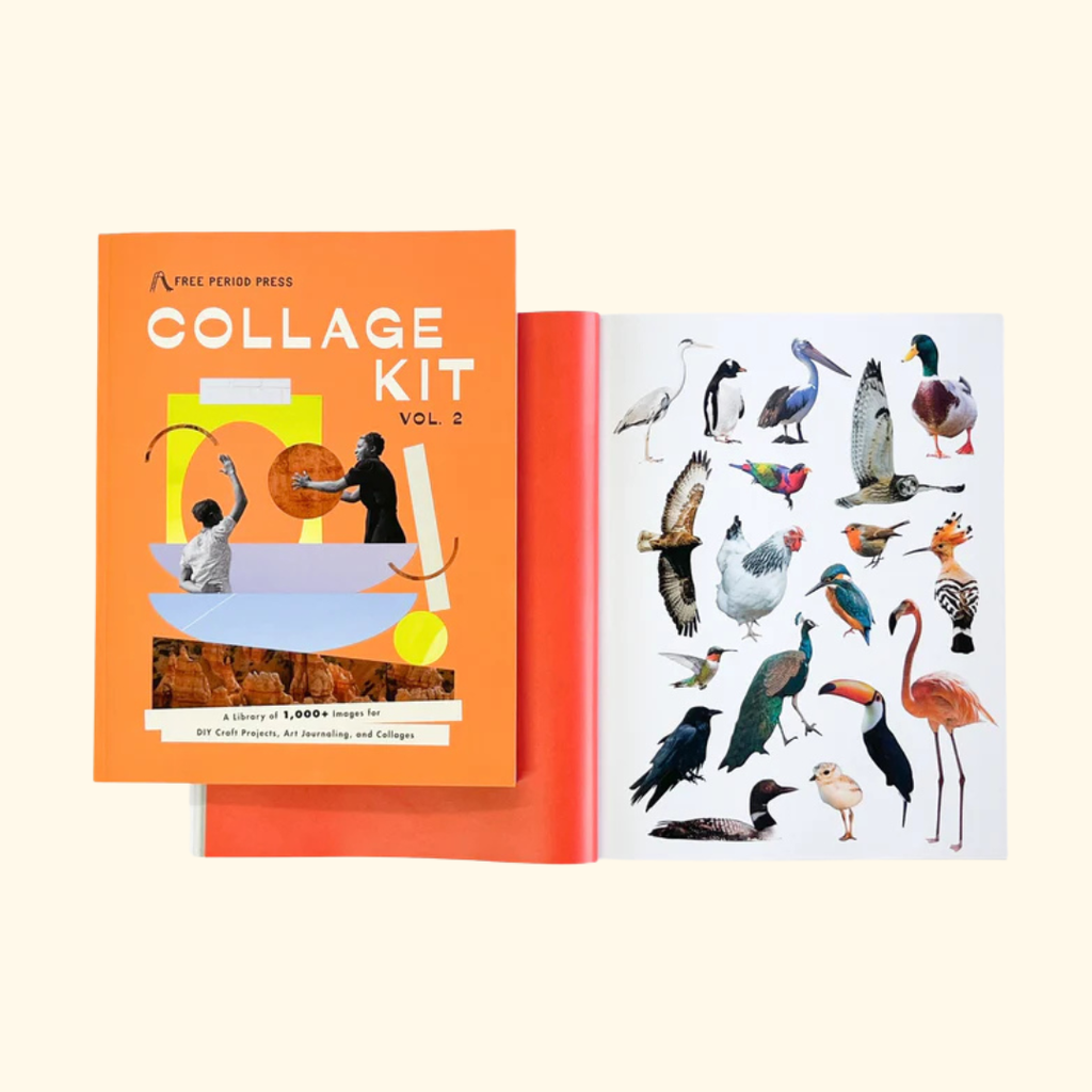 Collage Kit Magazine Vol. 2 displayed alongside a page of cut out illustrations ready for creative projects