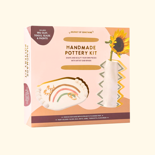 Deluxe Handmade Pottery And Paint Kit box with illustrated ceramic vase artwork