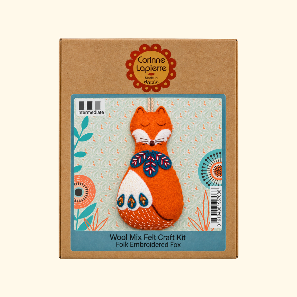 Corinne Lapierre Folk Fox Felt Craft Kit in kraft box with illustrated fox design on the front.
