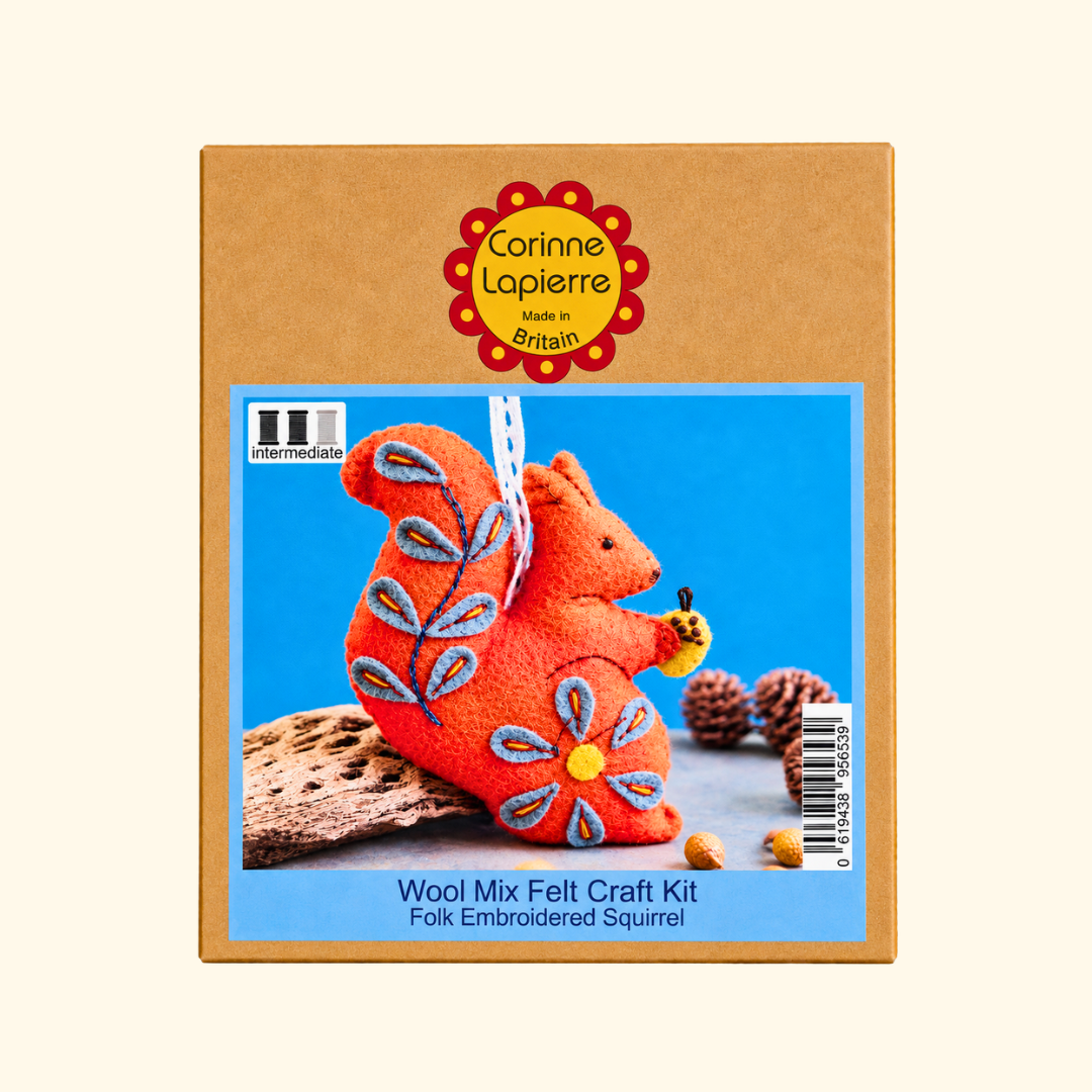 Corinne Lapierre Folk Squirrel Felt Craft Kit in kraft box with illustrated squirrel design on the front.