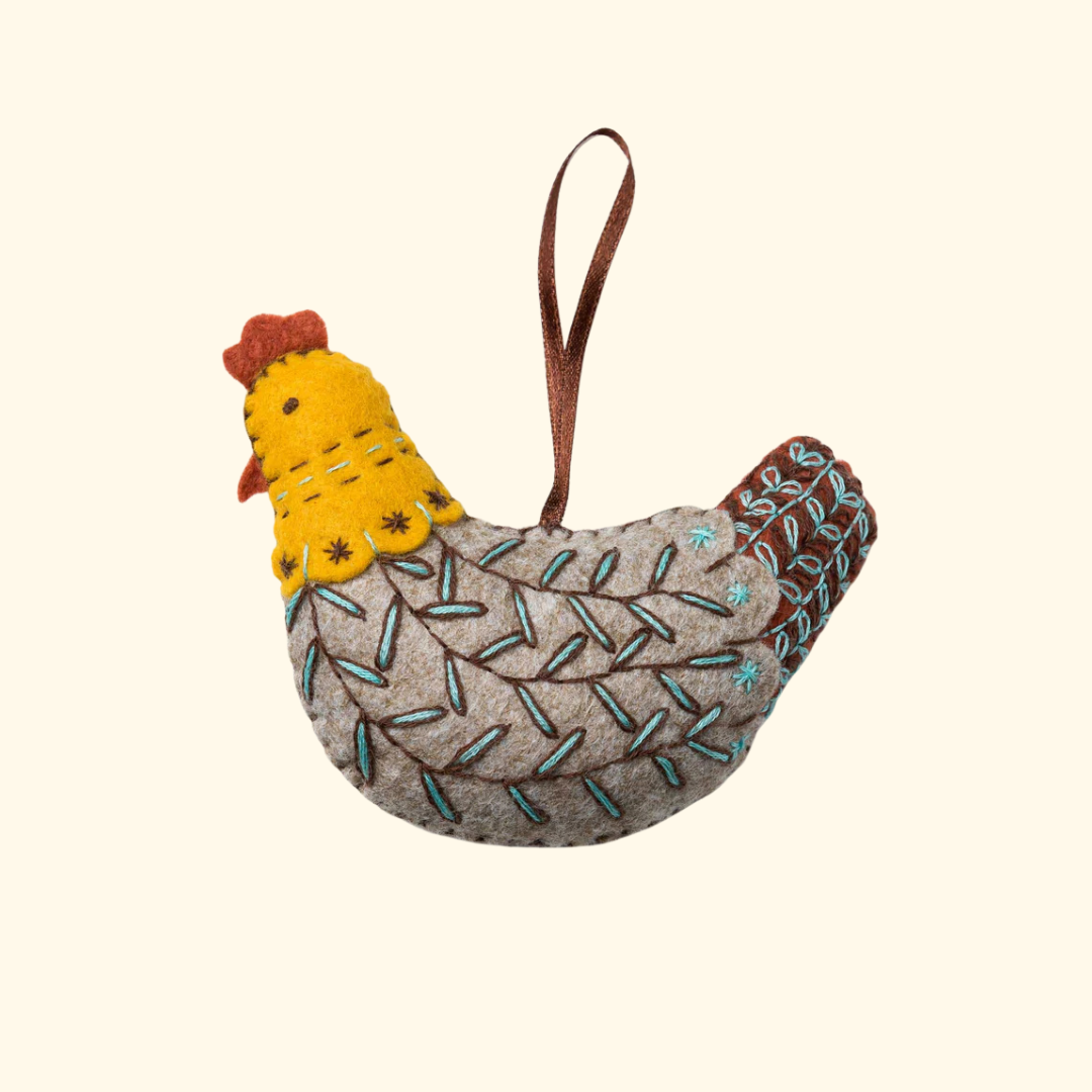 Finished French Hen felt craft kit by Corinne Lapierre displayed against a plain background.