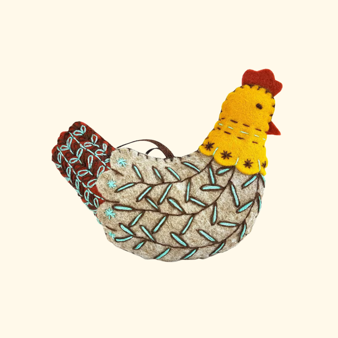 Side view of the finished French Hen felt craft kit by Corinne Lapierre.