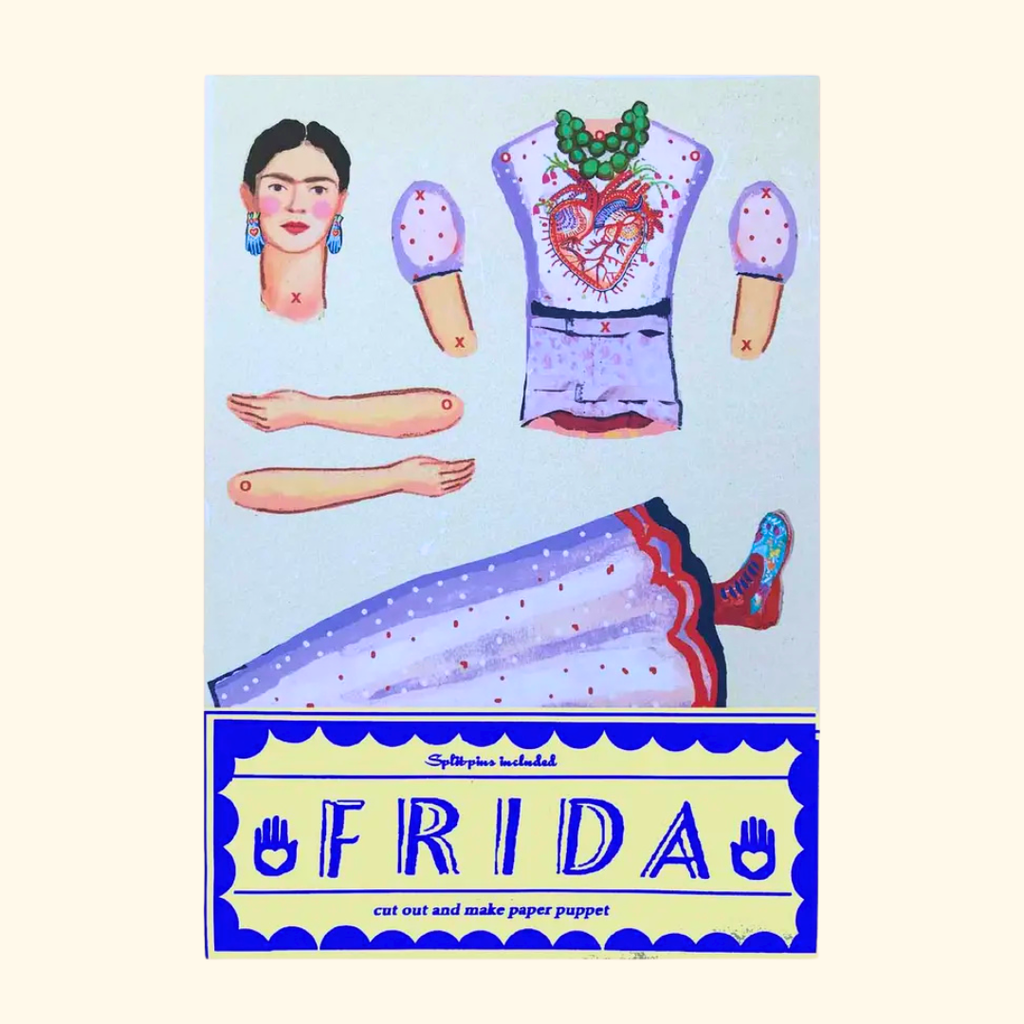Frida Kahlo Cut & Make Paper Puppet Kit by Wini Tapp with illustrated craft pieces