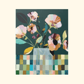 Greenscapes Paint by Numbers Kit by Journey of Something featuring a modern floral still life with pink and white blooms in a geometric green and blue vase.