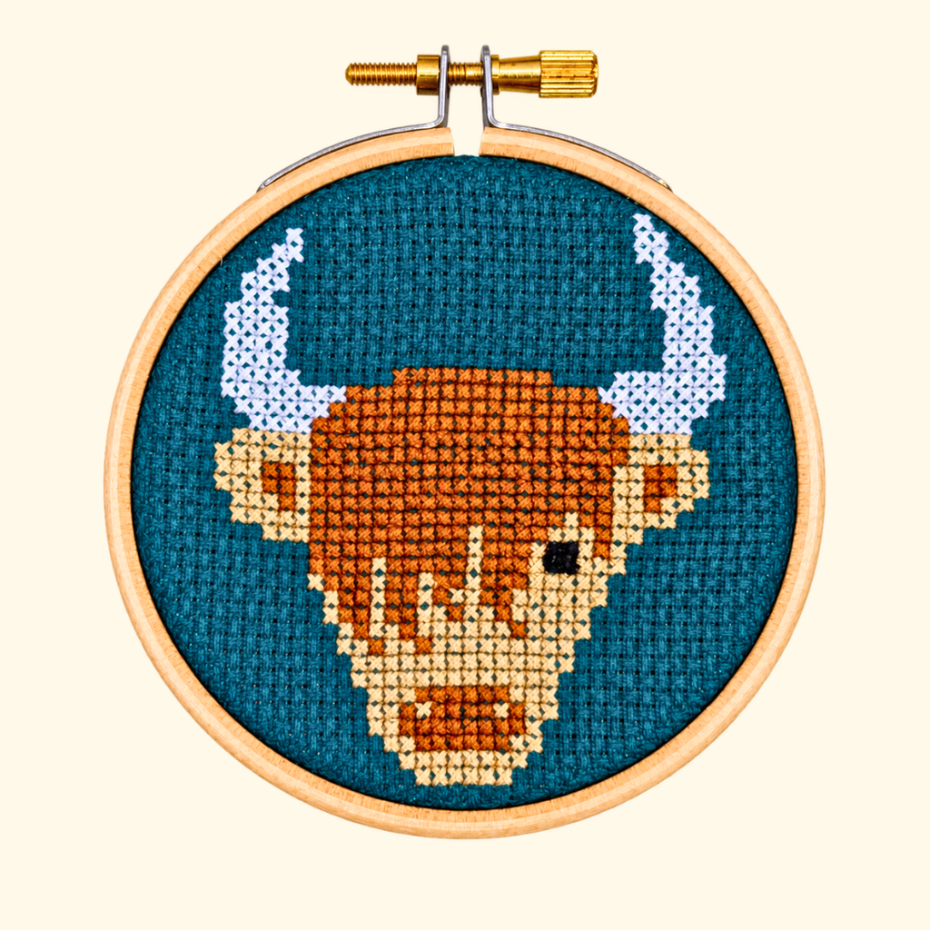 Highland cow mini cross stitch kit