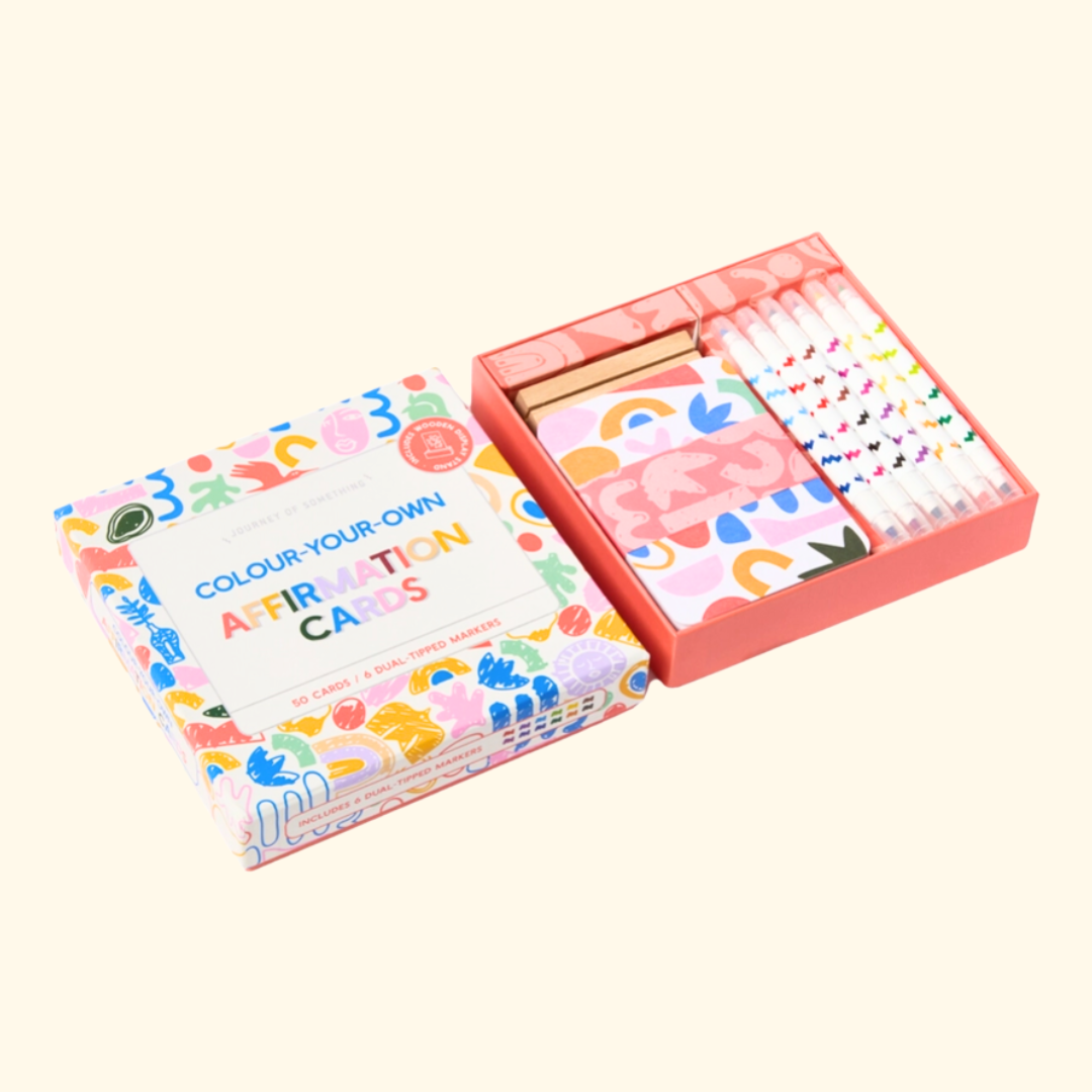 Inspire Me Colouring Affirmation Cards by Journey Of Something with colourful markers and affirmation cards