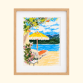 Italian Summer Pastels By Numbers Kit by La Petite Épicerie featuring a colourful Italian coastal landscape displayed in a natural timber frame.