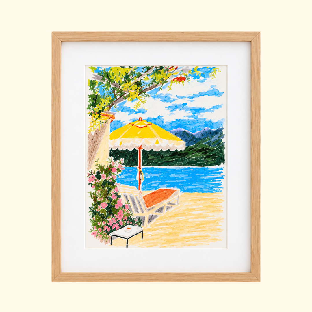 Italian Summer Pastels By Numbers Kit by La Petite Épicerie featuring a colourful Italian coastal landscape displayed in a natural timber frame.