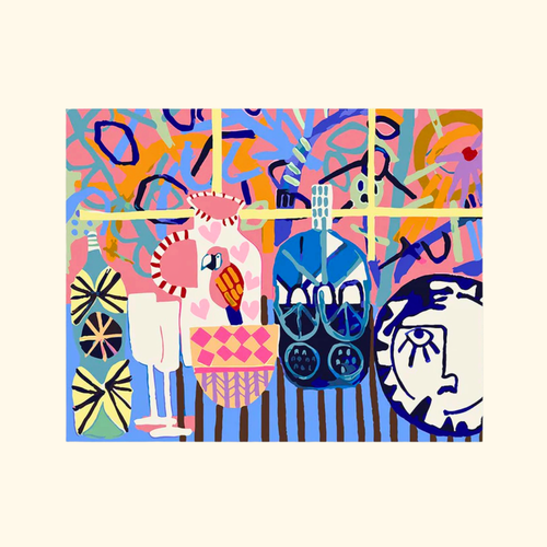 Colourful Kitchen Window paint by numbers artwork by Journey Of Something displayed against a neutral background