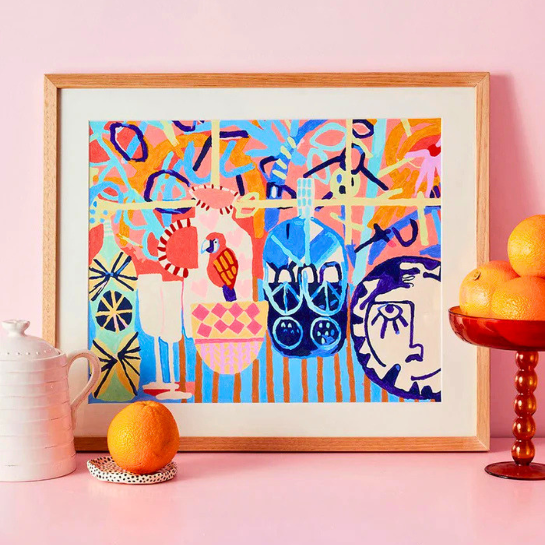 Framed Kitchen Window paint by numbers artwork styled in a cosy interior setting