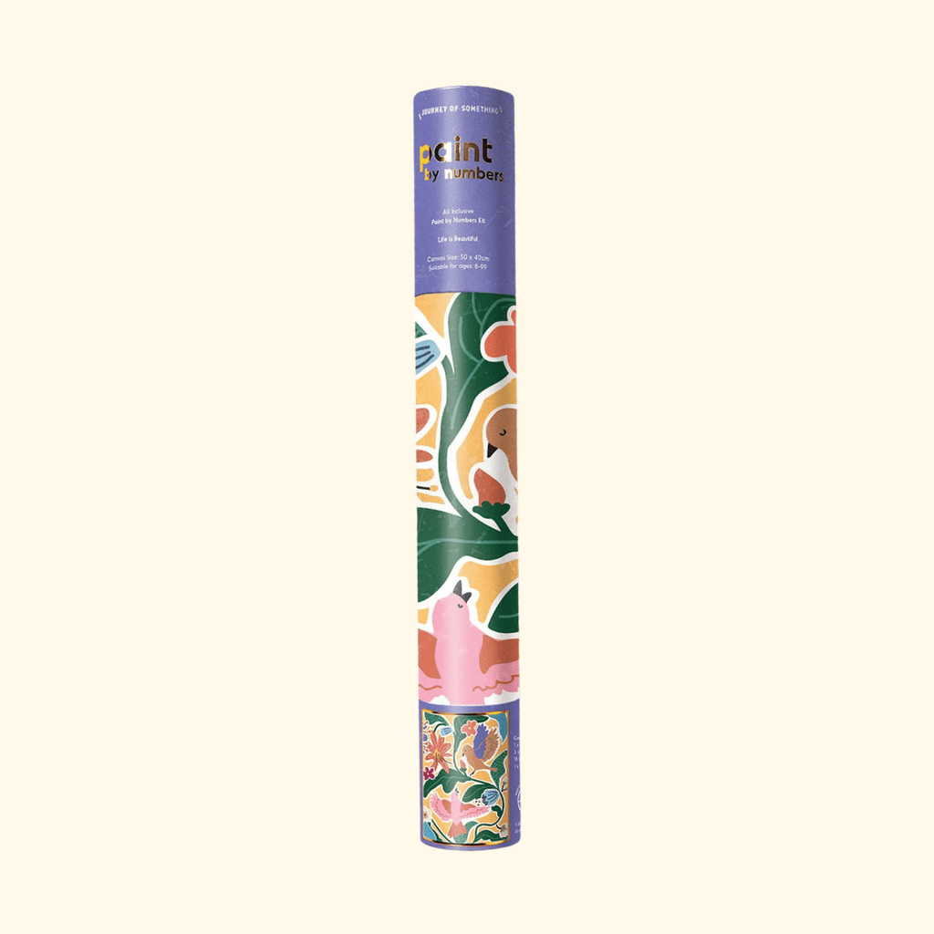 Life Is Beautiful Paint By Numbers Kit by Journey of Something in illustrated tube packaging.