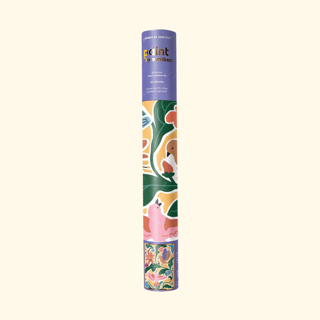 Life Is Beautiful Paint By Numbers Kit by Journey of Something in illustrated tube packaging.