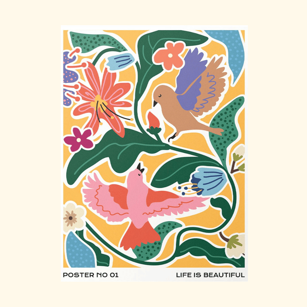 Life Is Beautiful Paint By Numbers Kit by Journey of Something featuring colourful birds and tropical flowers.