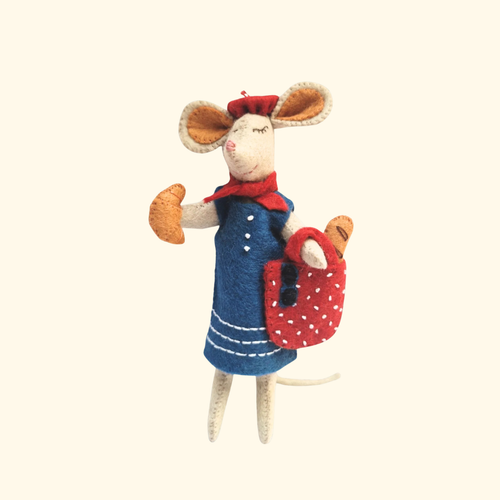 Finished Little Mouse In Paris felt craft kit by Corinne Lapierre displayed against a plain background.