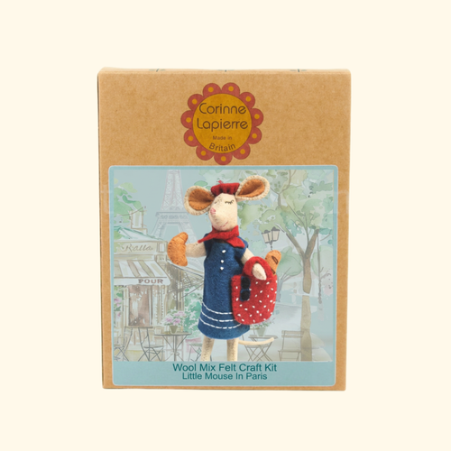 Little Mouse In Paris felt craft kit packaging by Corinne Lapierre showing the completed project and kit contents.