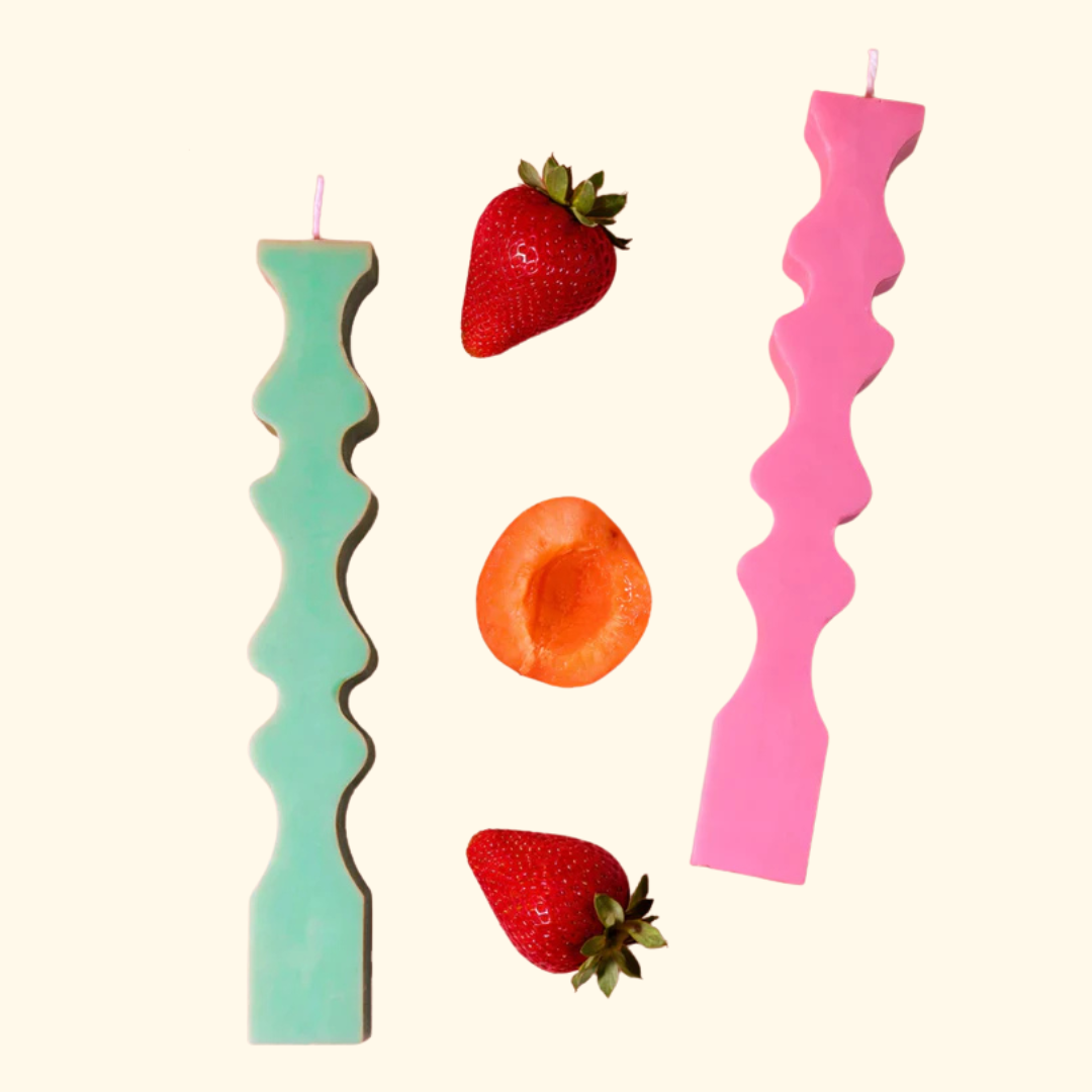 Colourful finished wavy candle sticks created with the Journey Of Something craft kit.