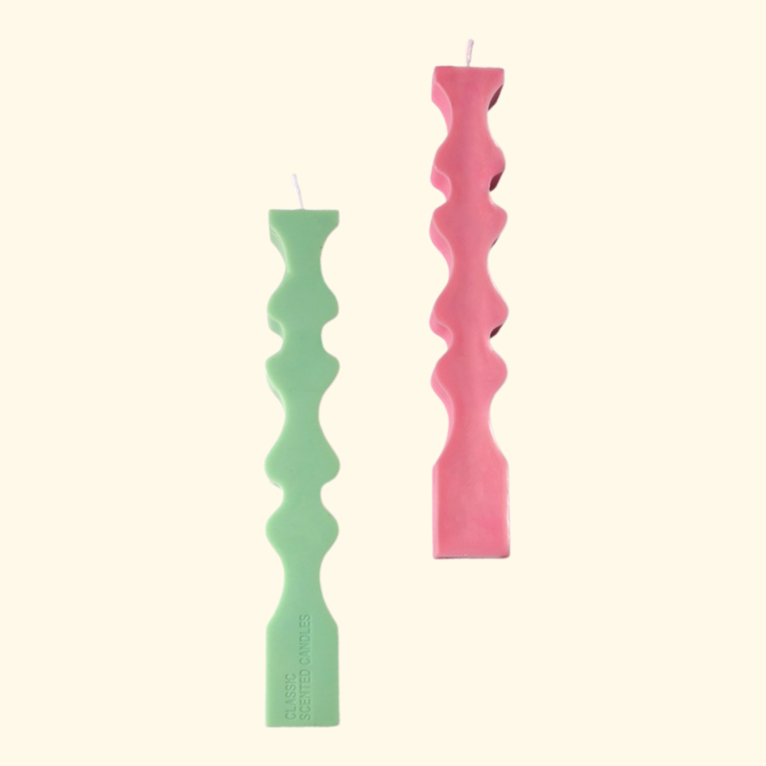 Wavy candle sticks ready for decorating in the DIY craft kit.