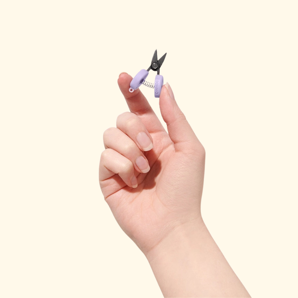 SOHMO Matchbox Travel Sewing Scissors with compact black blades and lilac handles