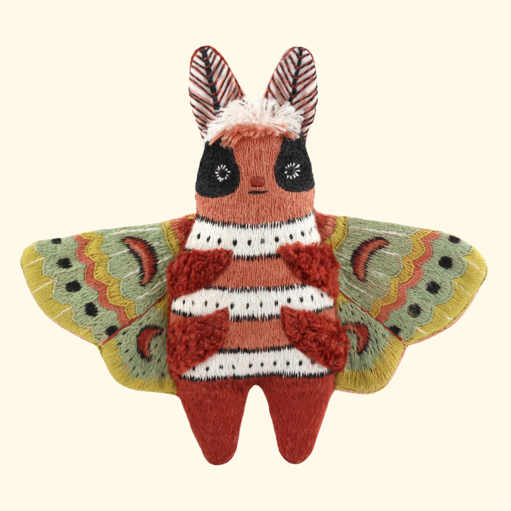 Finished moth embroidery kit by Kiriki Press