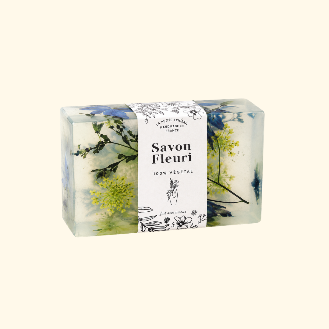 Completed handmade floral soaps created with the La Petite Epicerie Natural Soap Making Kit.