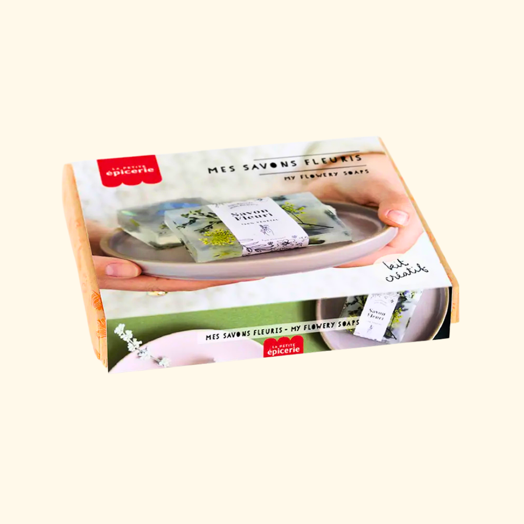 Gift box packaging for the La Petite Epicerie Natural Soap Making Kit.