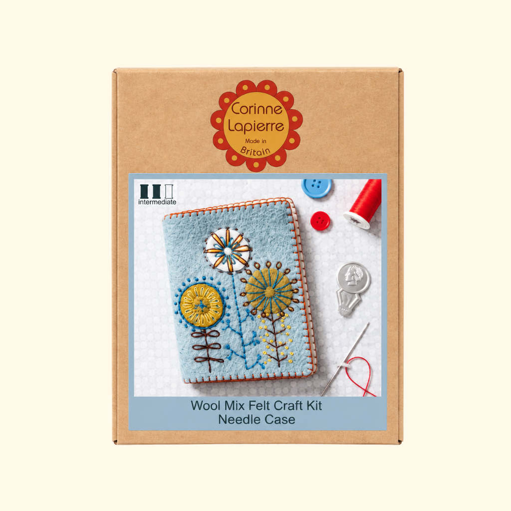 Corinne Lapierre Needle Case Felt Craft Kit in kraft box featuring the embroidered floral needle case design.