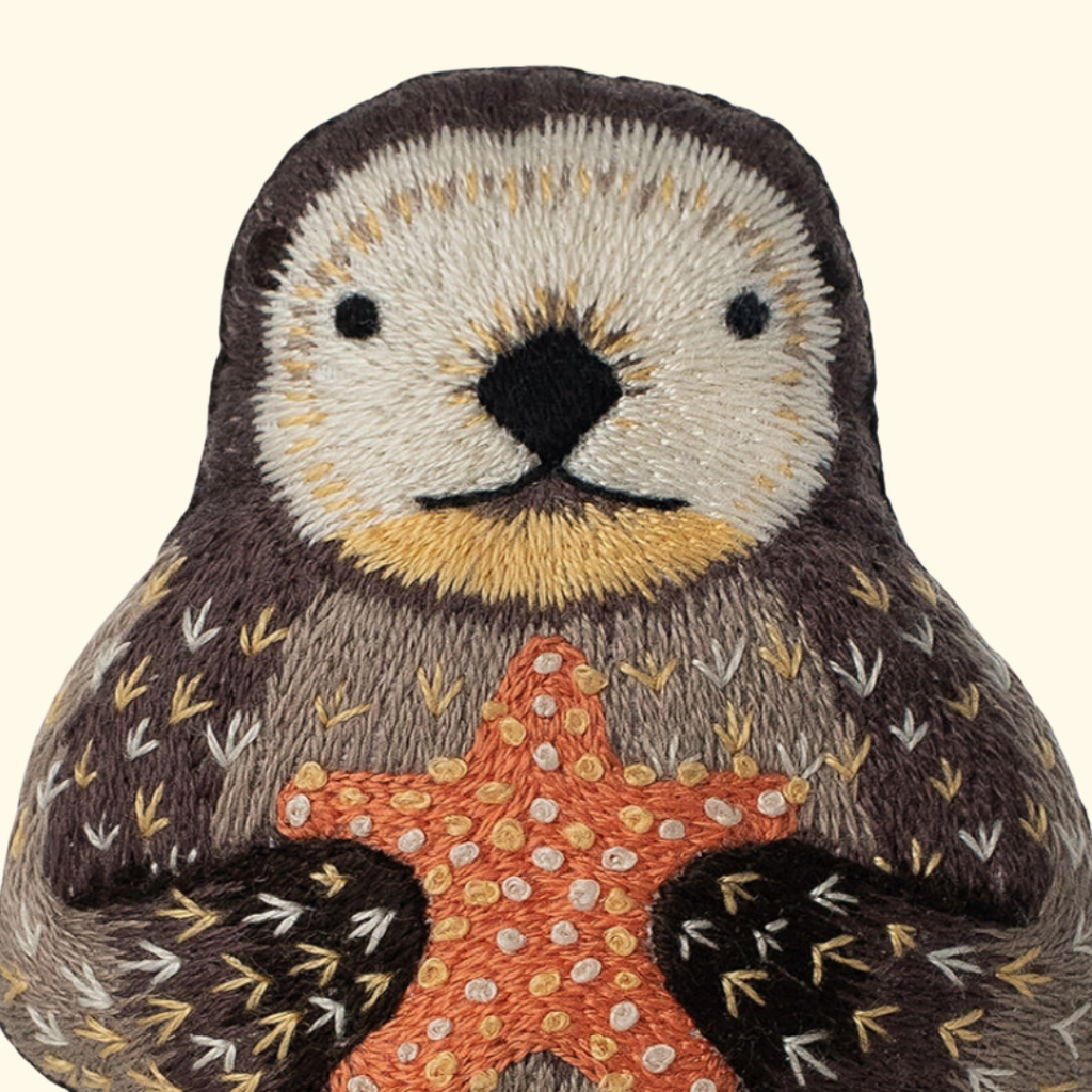 Close up of the finished otter embroidery kit