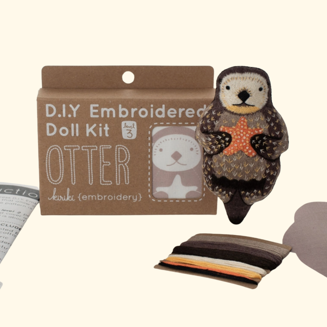 Contents of the Kiriki Press otter embroidery kit
