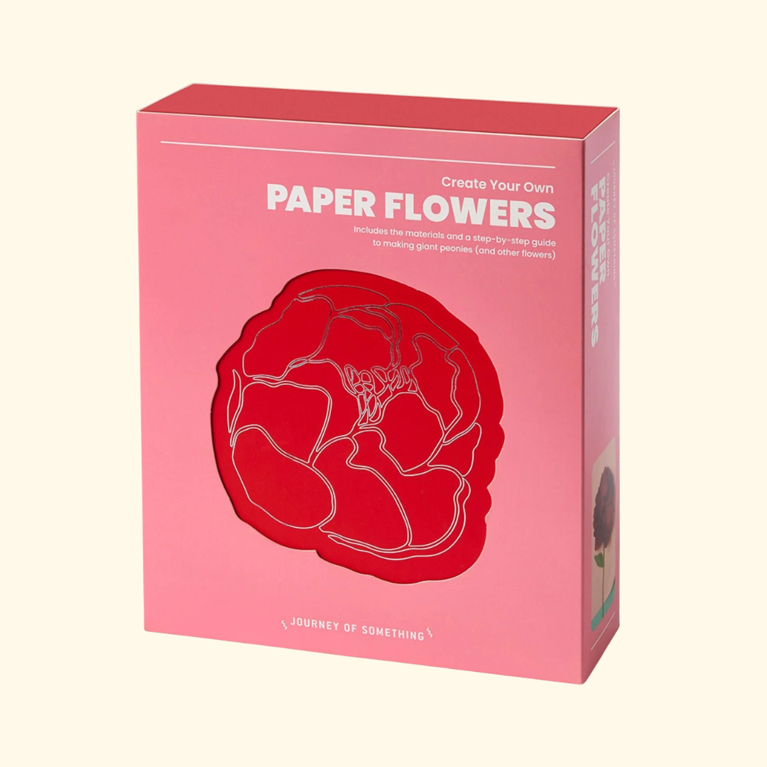 Pink Paper Flower Making Kit box featuring illustrated red flower artwork