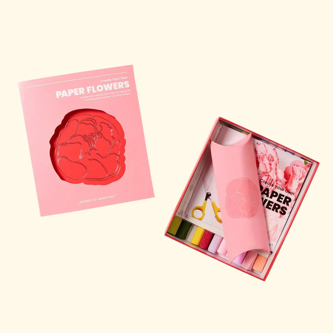 Open Paper Flower Making Kit with instruction booklet, materials and coloured paper sheets