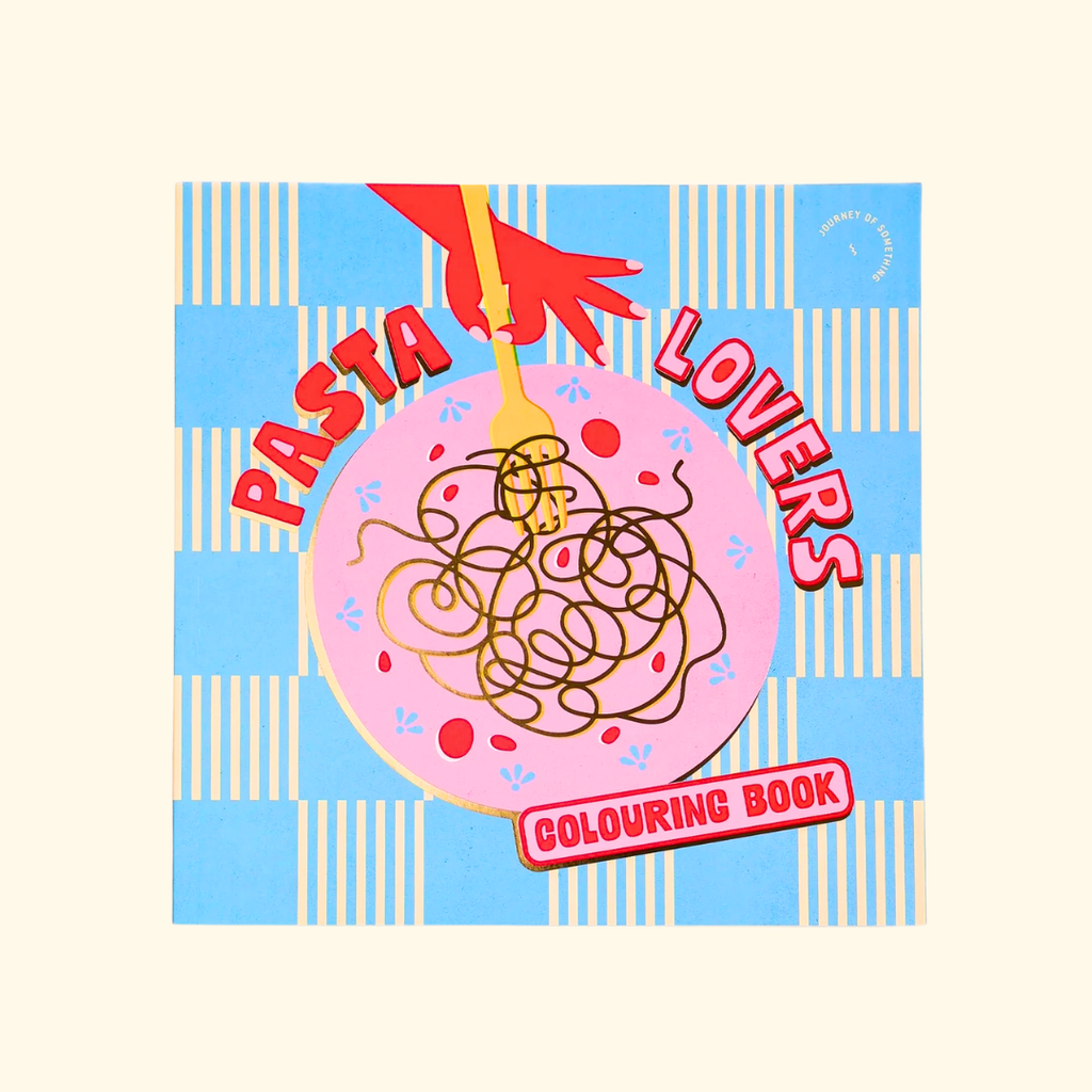 Pasta Lovers Colouring Book cover by Journey Of Something featuring illustrated pasta artwork