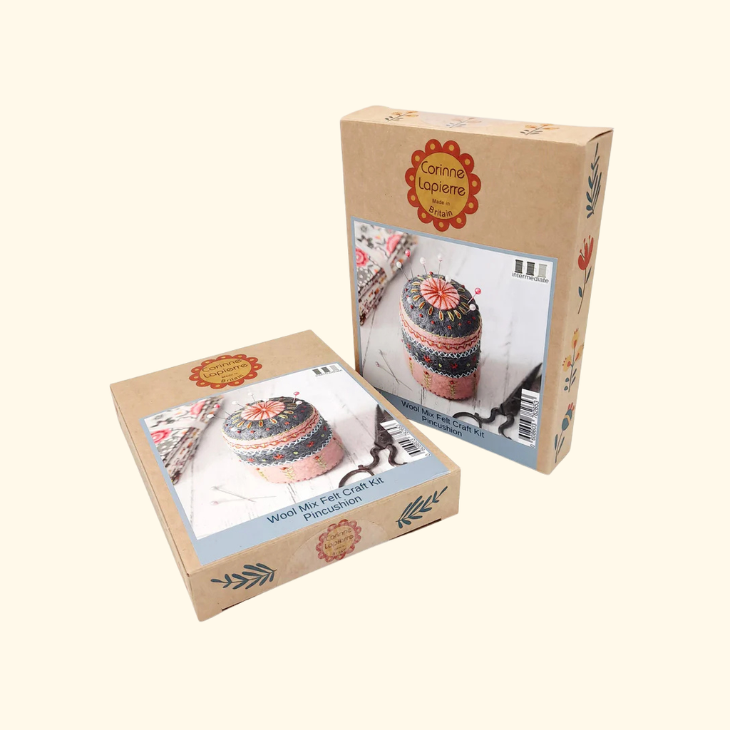 Pincushion Felt Craft Kit by Corinne Lapierre with felt pieces, embroidery threads, stuffing and instructions