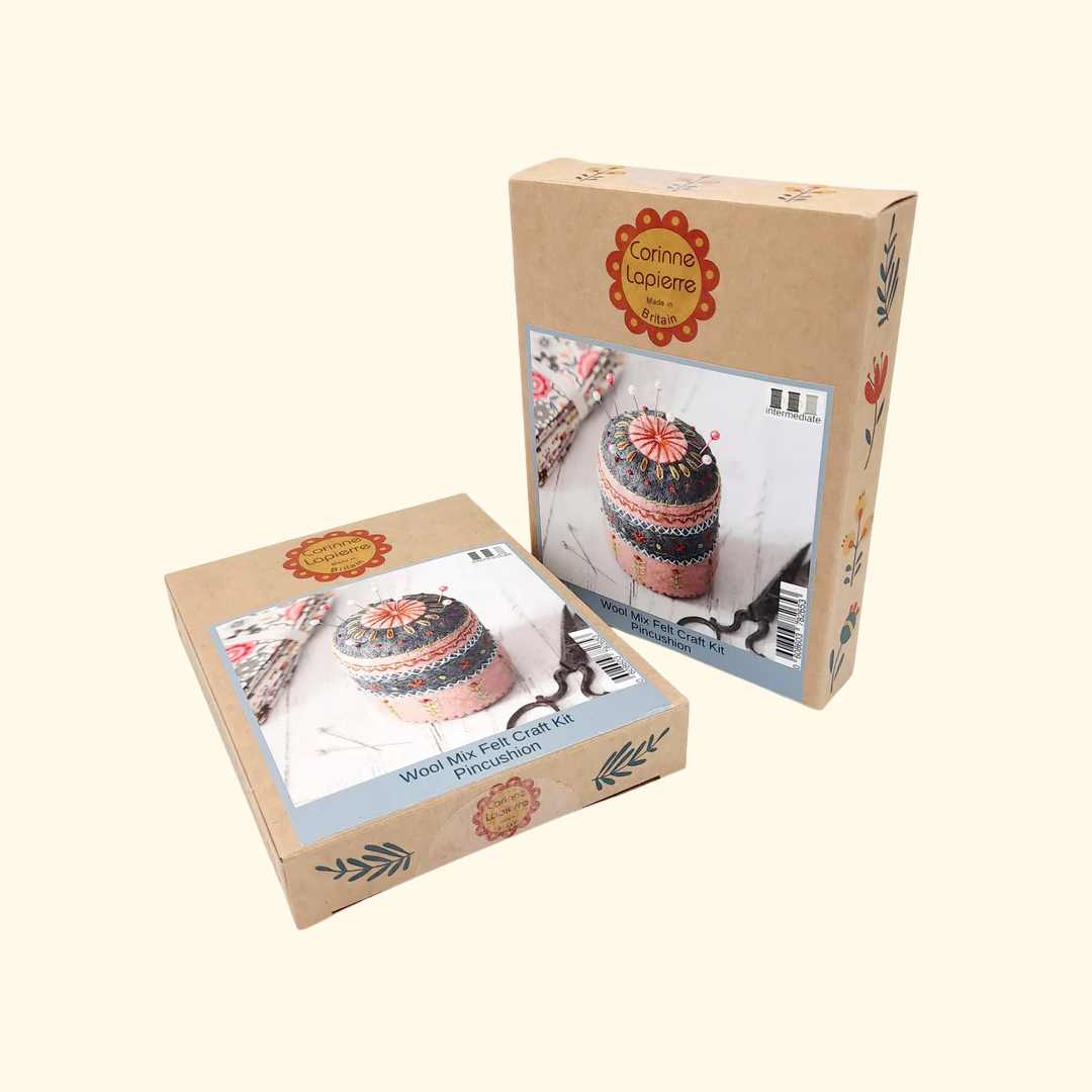 Pincushion Felt Craft Kit by Corinne Lapierre with felt pieces, embroidery threads, stuffing and instructions