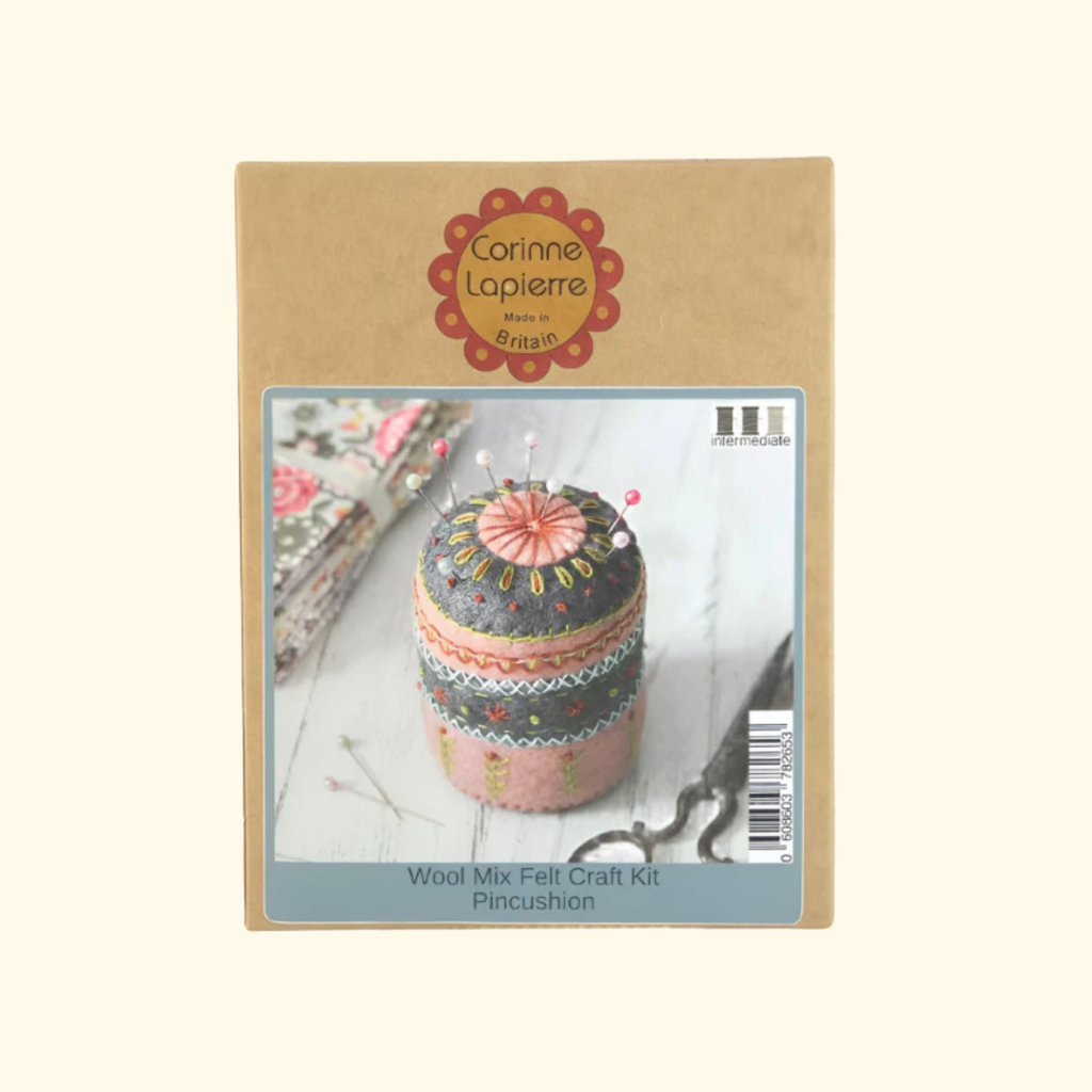 Corinne Lapierre Pincushion Felt Craft Kit packaging with finished project displayed on the cover