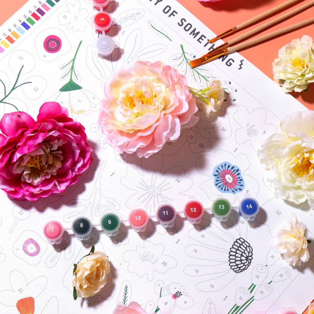 Painting in progress from Pressed Flowers Paint By Numbers Kit by Journey Of Something