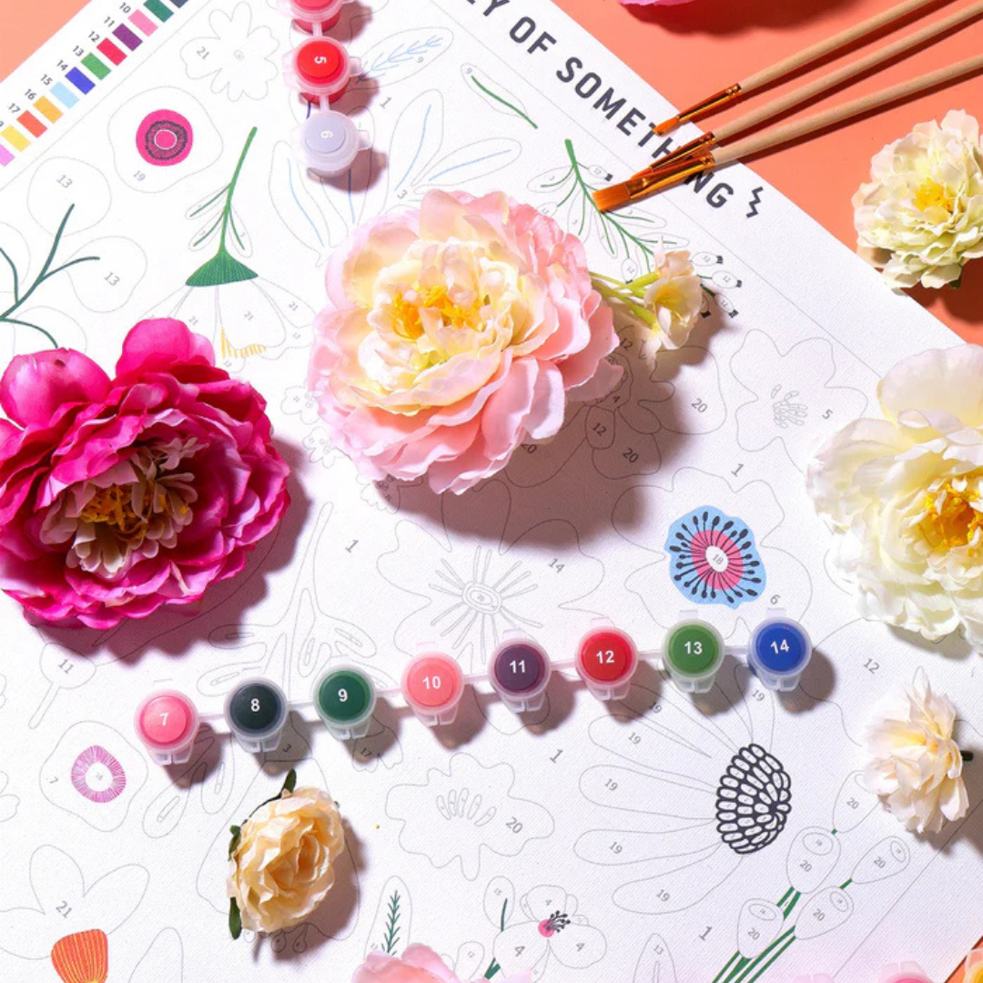Painting in progress from Pressed Flowers Paint By Numbers Kit by Journey Of Something