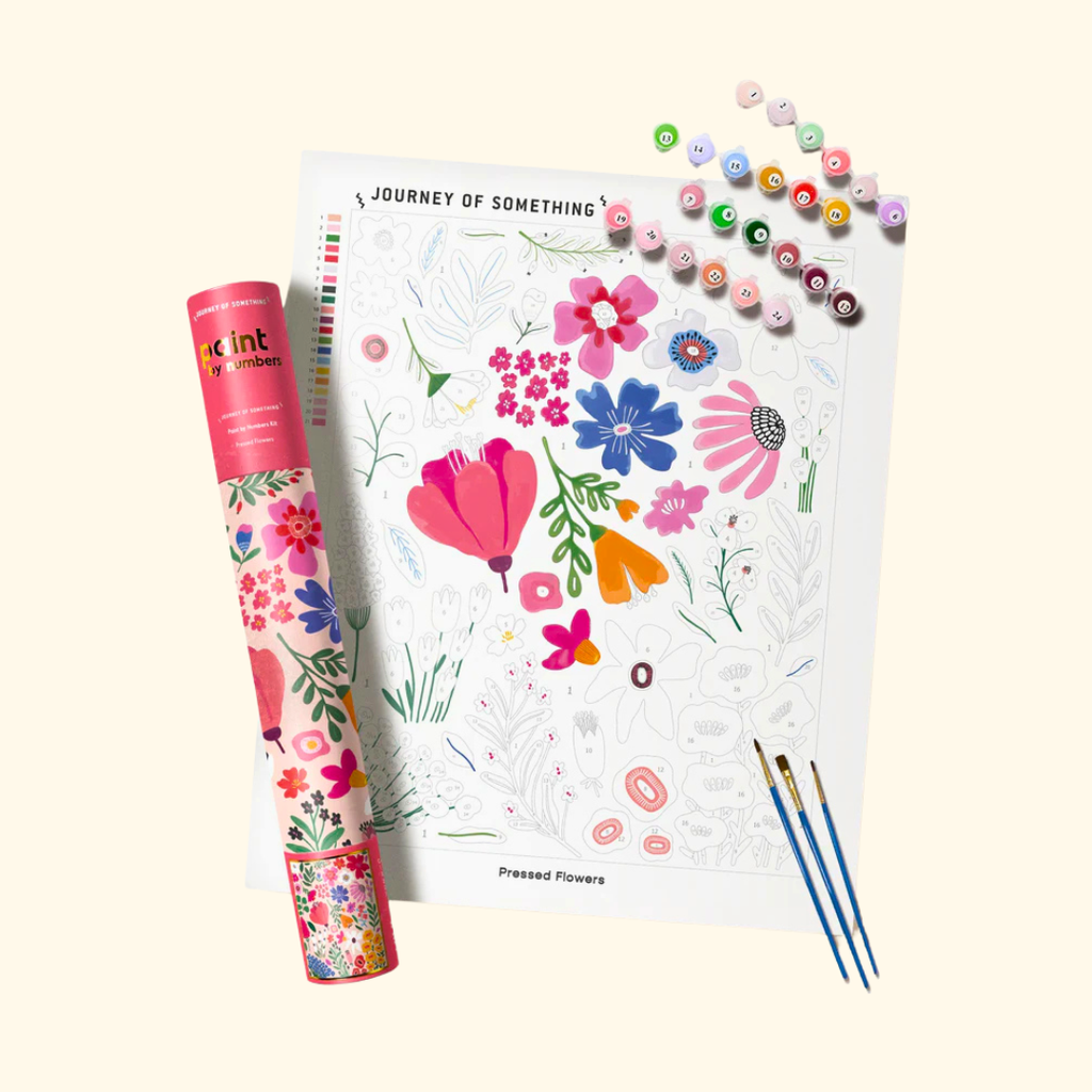 Included materials inside Pressed Flowers Paint By Numbers Kit by Journey Of Something