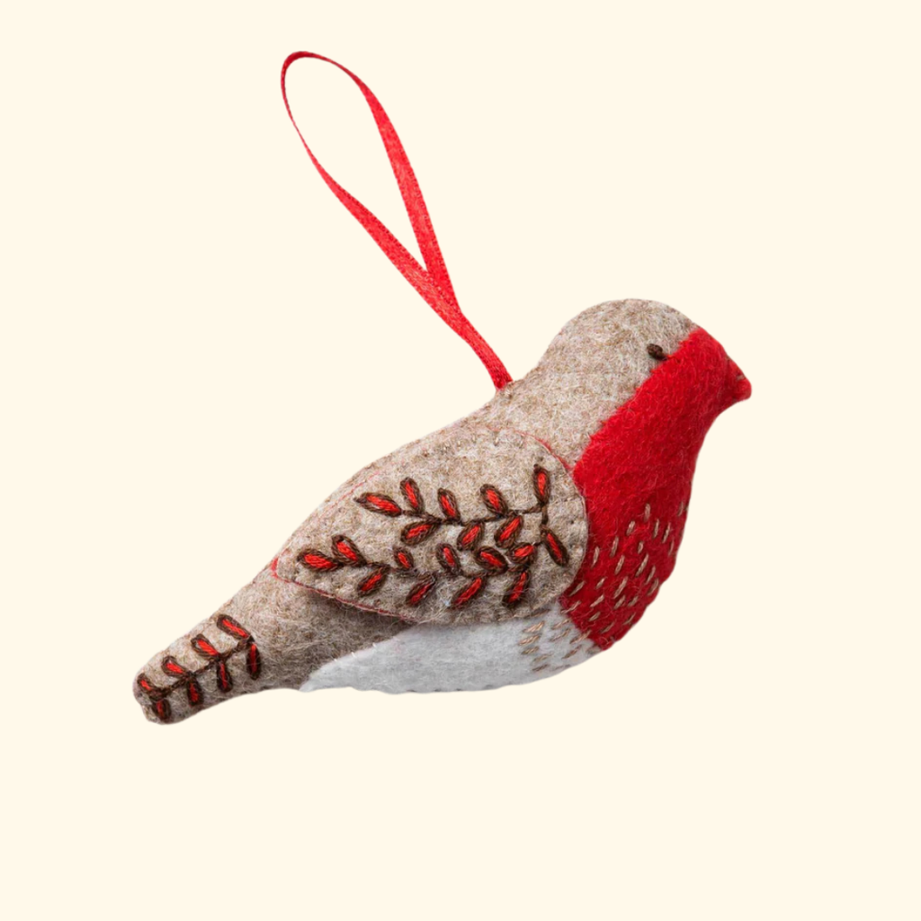 Finished Red Robin felt craft kit by Corinne Lapierre displayed against a plain background.