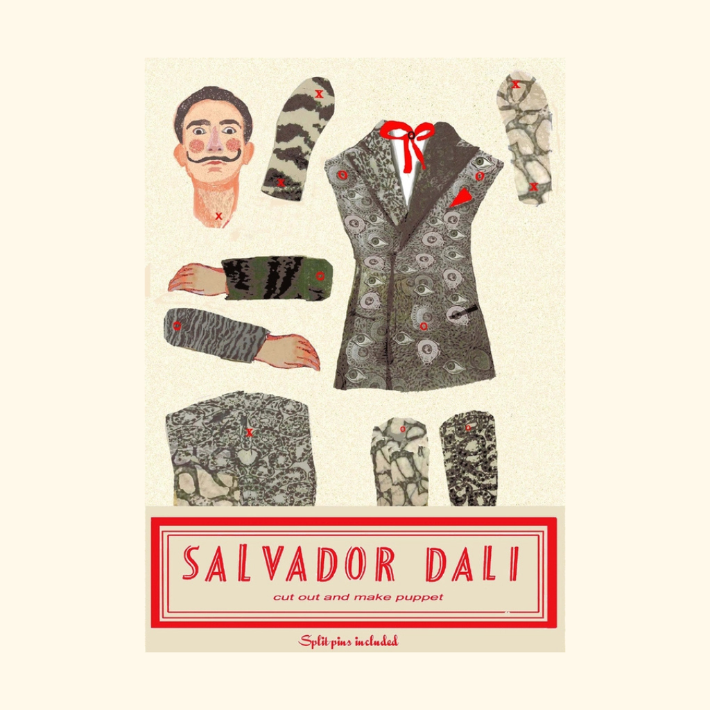 Salvador Dali Cut & Make Paper Puppet Kit by Wini Tapp with illustrated craft pieces