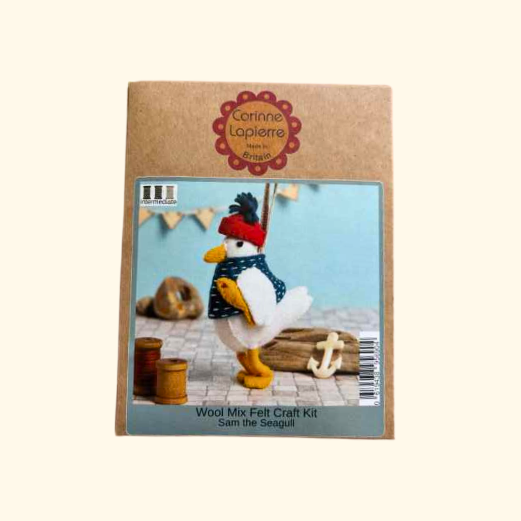 Sam the Seagull felt craft kit by Corinne Lapierre packaging with finished project shown on the front.