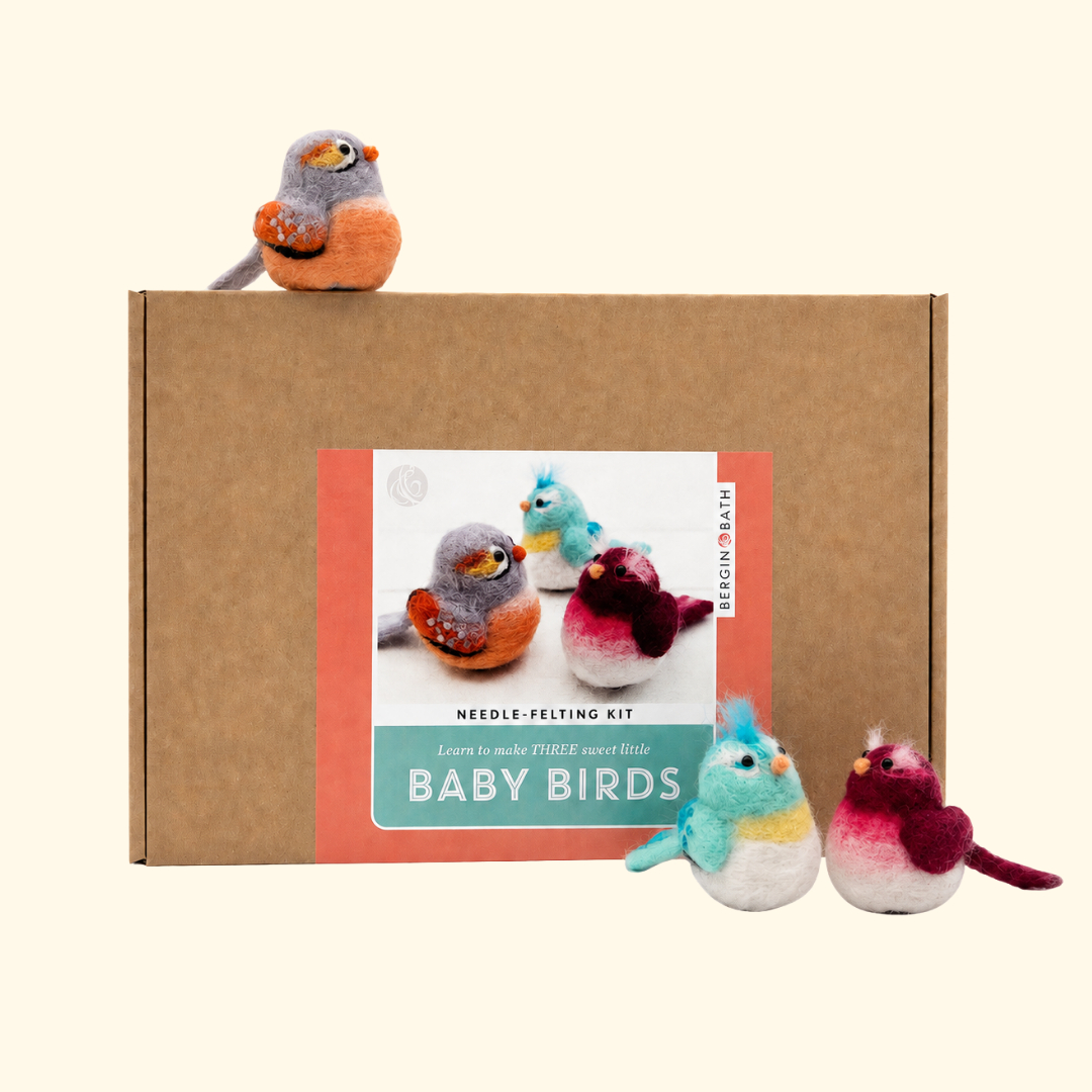 Bergin & Bath baby birds needle felting kit with box and finished designs
