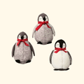 Completed Set of 3 Penguin Felt Craft Kit featuring three handmade felt penguins with red scarves.