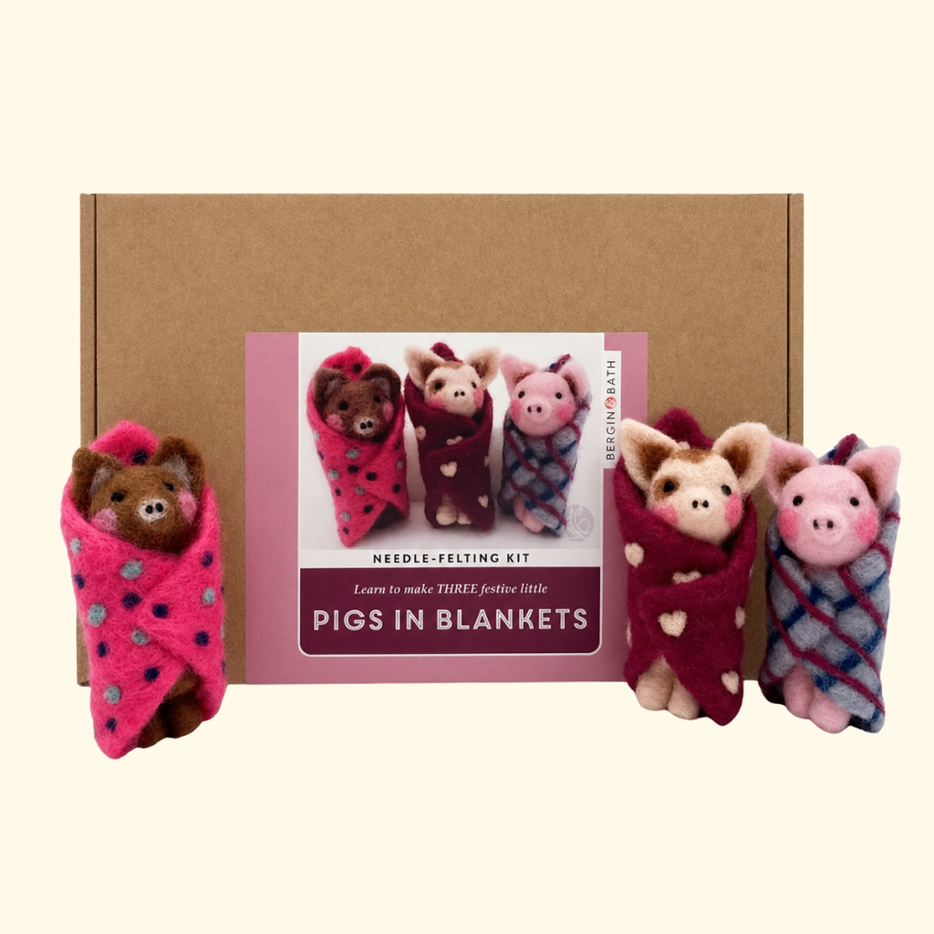Bergin & Bath pigs in blankets needle felting kit with box and finished designs