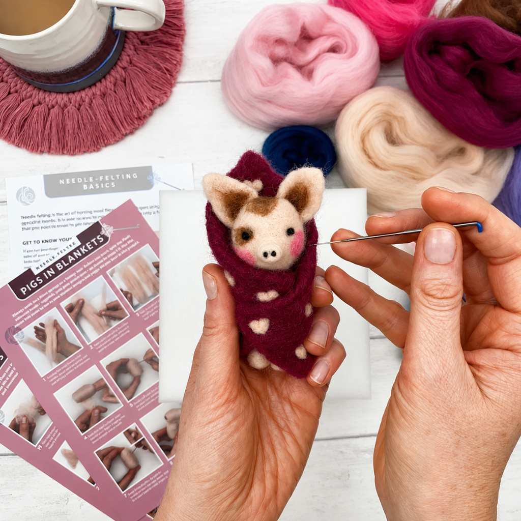 Making a brown pig in a red blanket with the Bergin & Bath needle felting kit