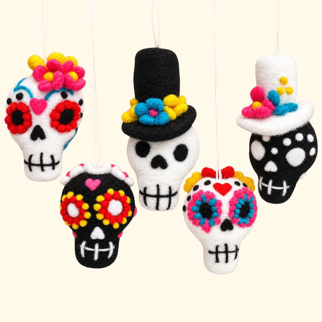 Set of 5 colourful sugar skulls needle felting kit by Bergin & Bath
